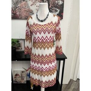 Fresh Of LA Women’s Sheath Dress Petite Small Crochet Chevron3/4 Sleeve pullover